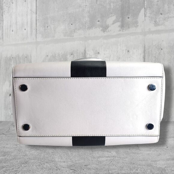 Michael Kors Mercer Medium Duffel Satchel White Center Stripe Leather Bag - Picture 10 of 16